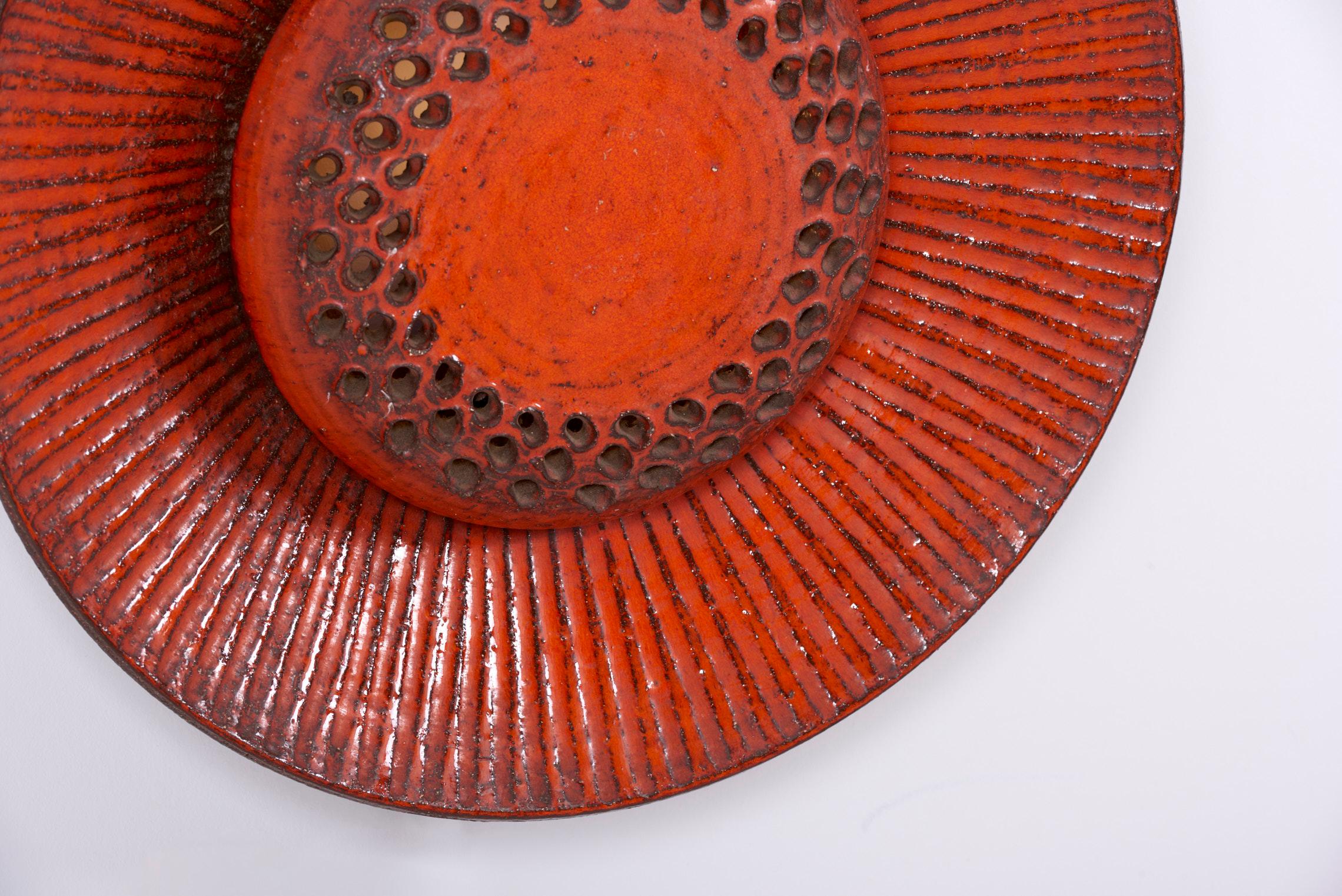 Pair of Huge Danish Ceramic Wall Lamps in Red, Denmark, 1960s 14