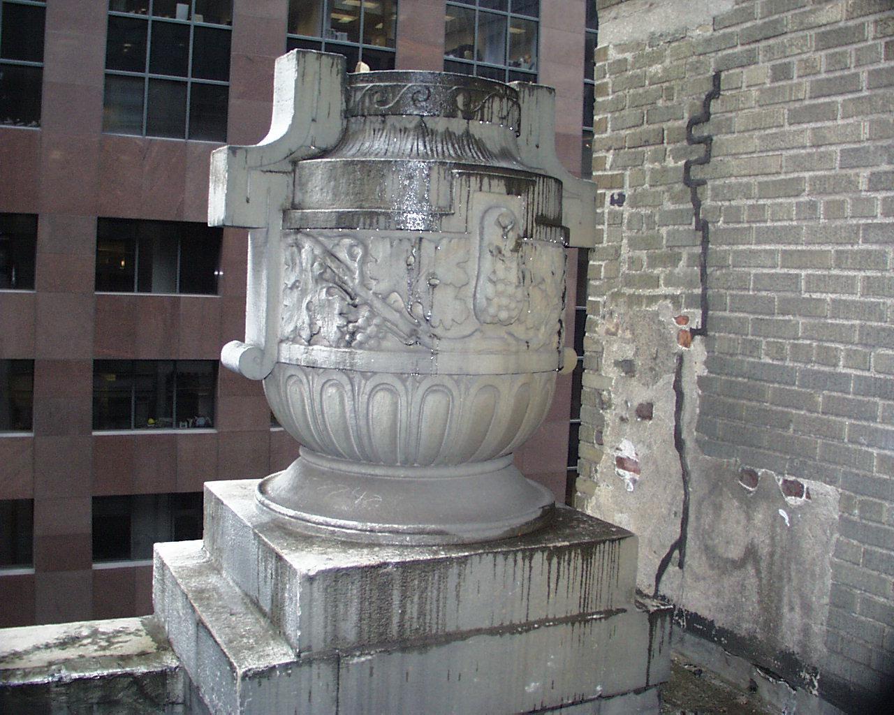 American 1927 Pair of Huge Hand Carved Limestone Acroteria Urns from Madison Ave