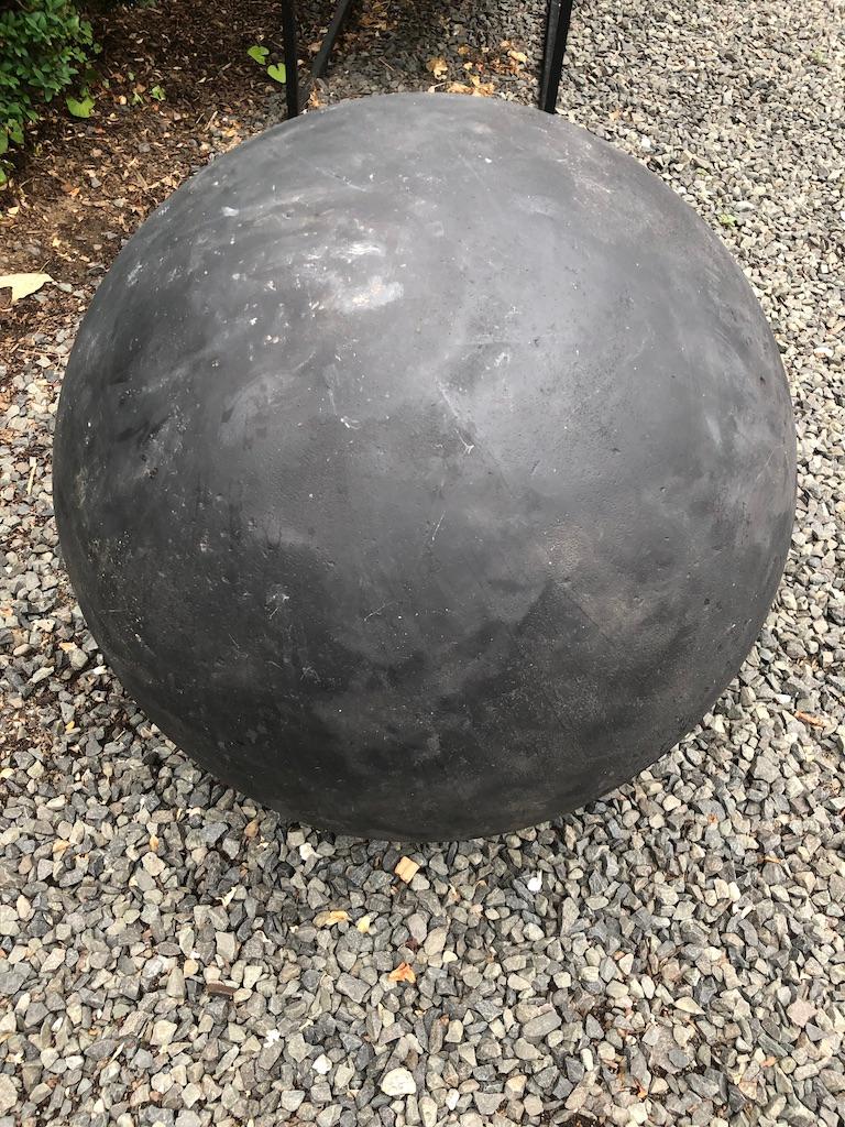 Pair of Huge 19th C English Hand Carved Sandstone Spheres Painted Matte Black 4