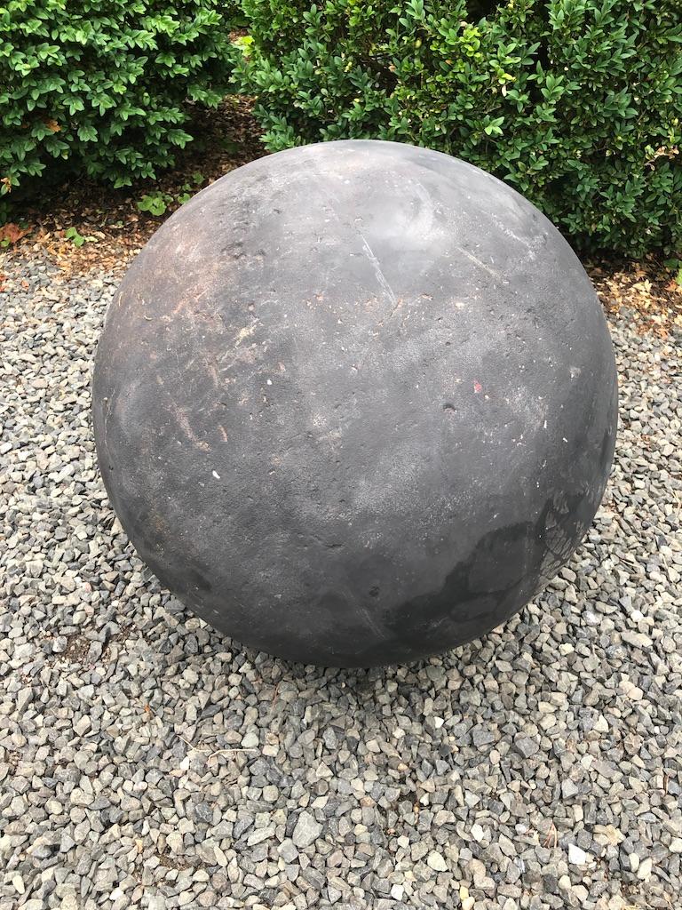 Hand-Carved Pair of Huge 19th C English Hand Carved Sandstone Spheres Painted Matte Black