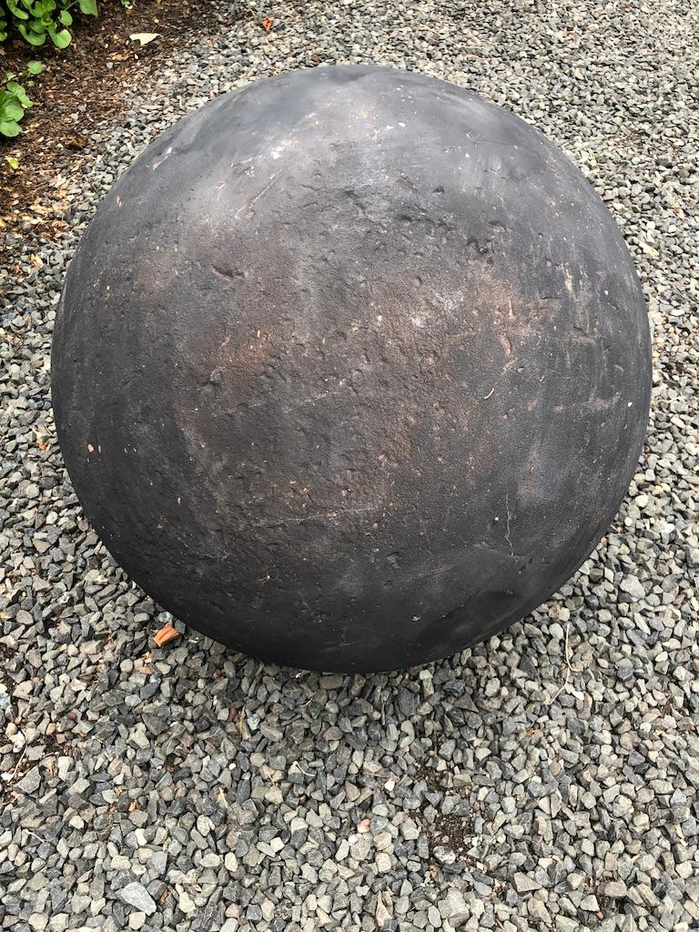 Pair of Huge 19th C English Hand Carved Sandstone Spheres Painted Matte Black In Good Condition In Woodbury, CT