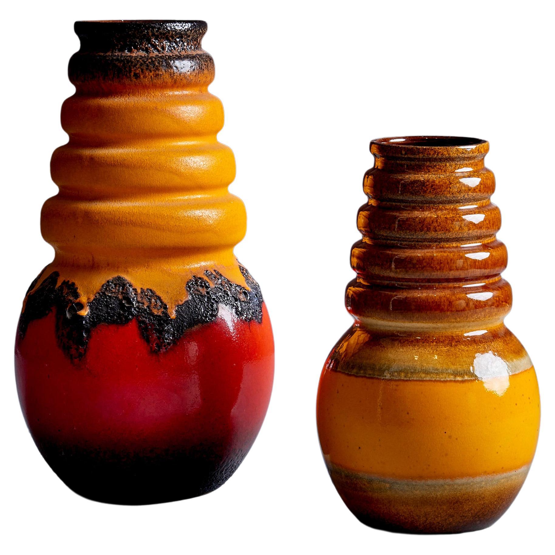 Pair of Huge Fat Lava Ceramic Vases, West-Germany, 1960s For Sale
