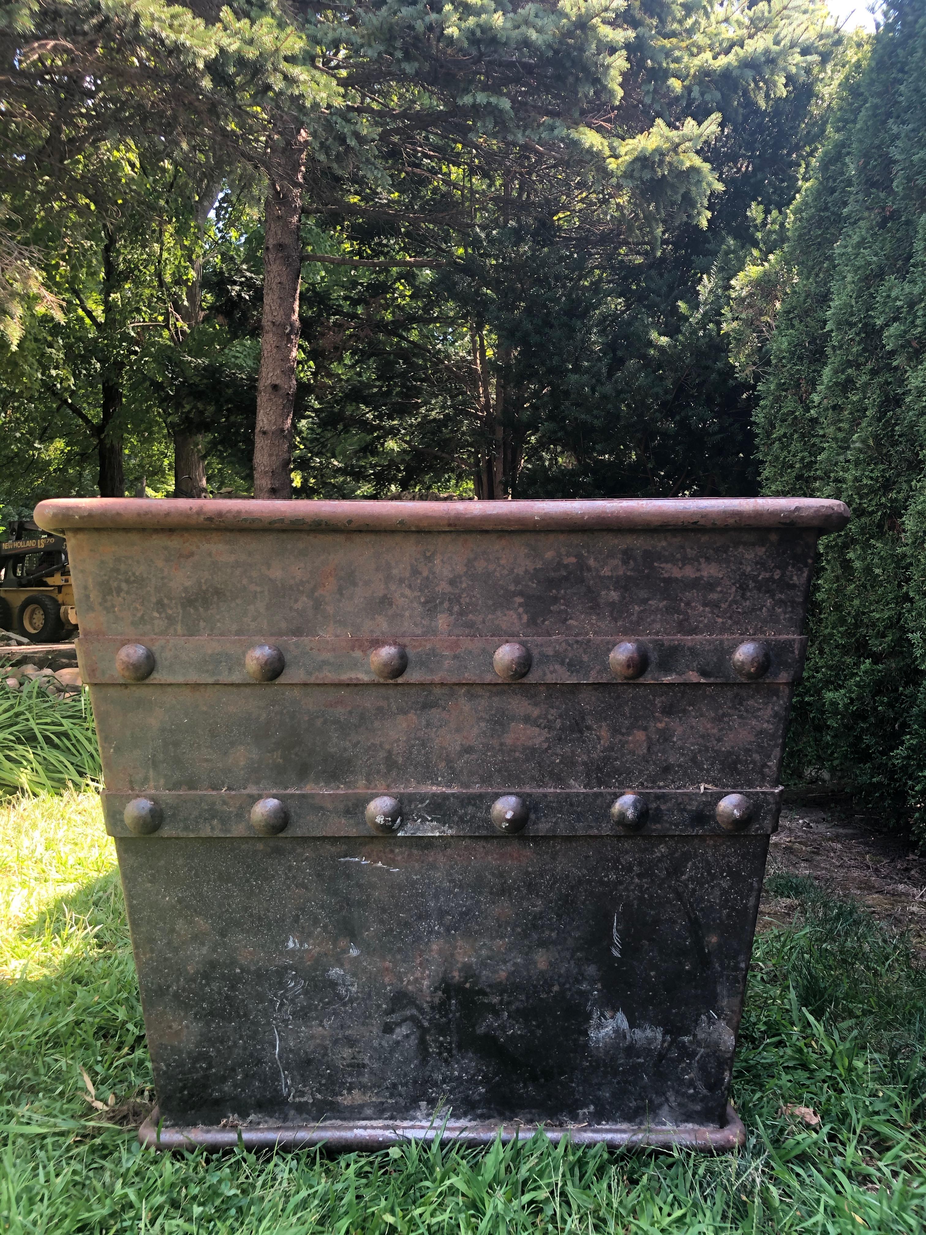 Pair of Huge French Iron Box Planters with Studded Decoration In Good Condition In Woodbury, CT