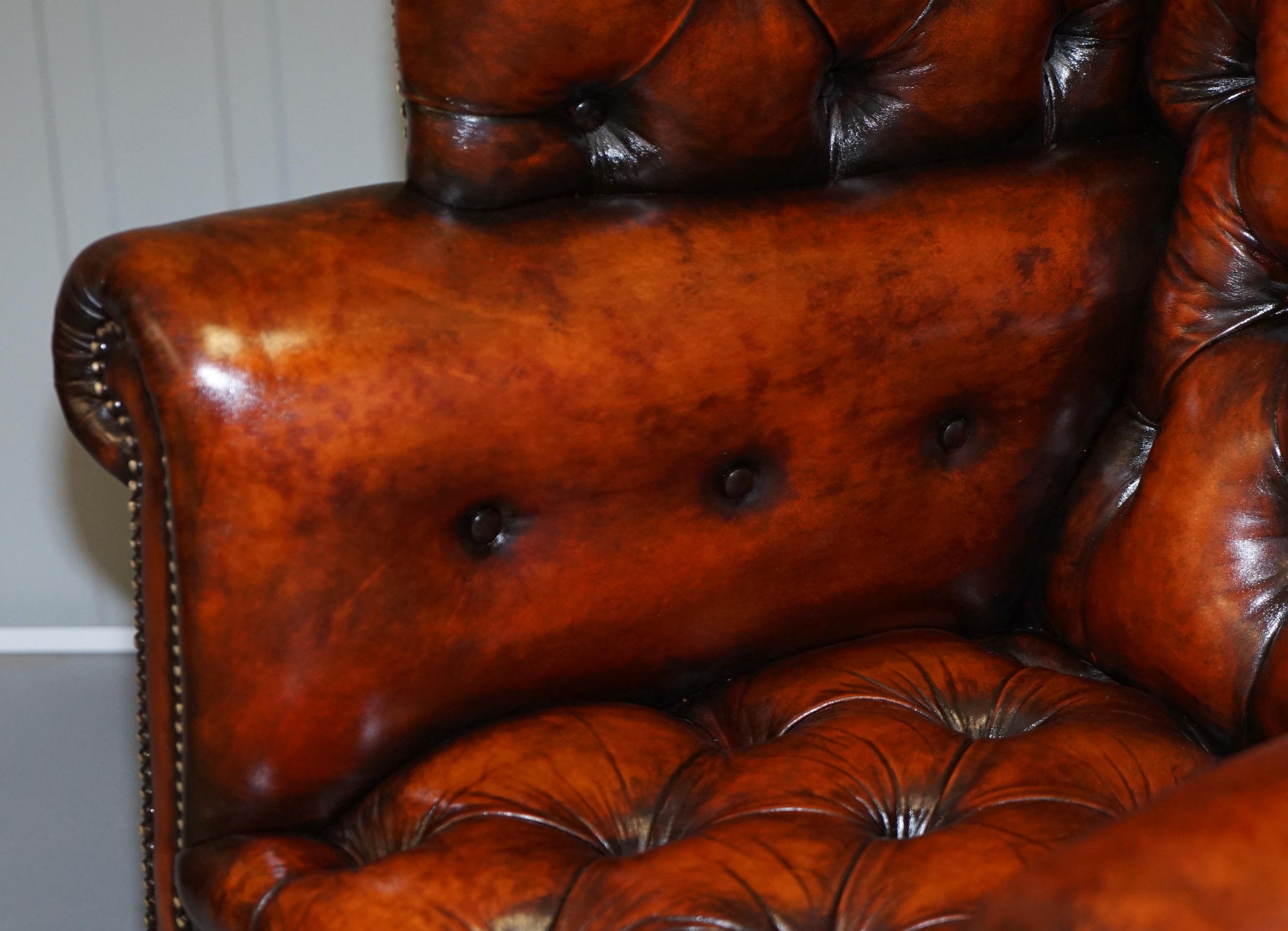 Pair of Huge Georgian Chesterfield Brown Leather Wingback Armchairs Claw & Ball 5