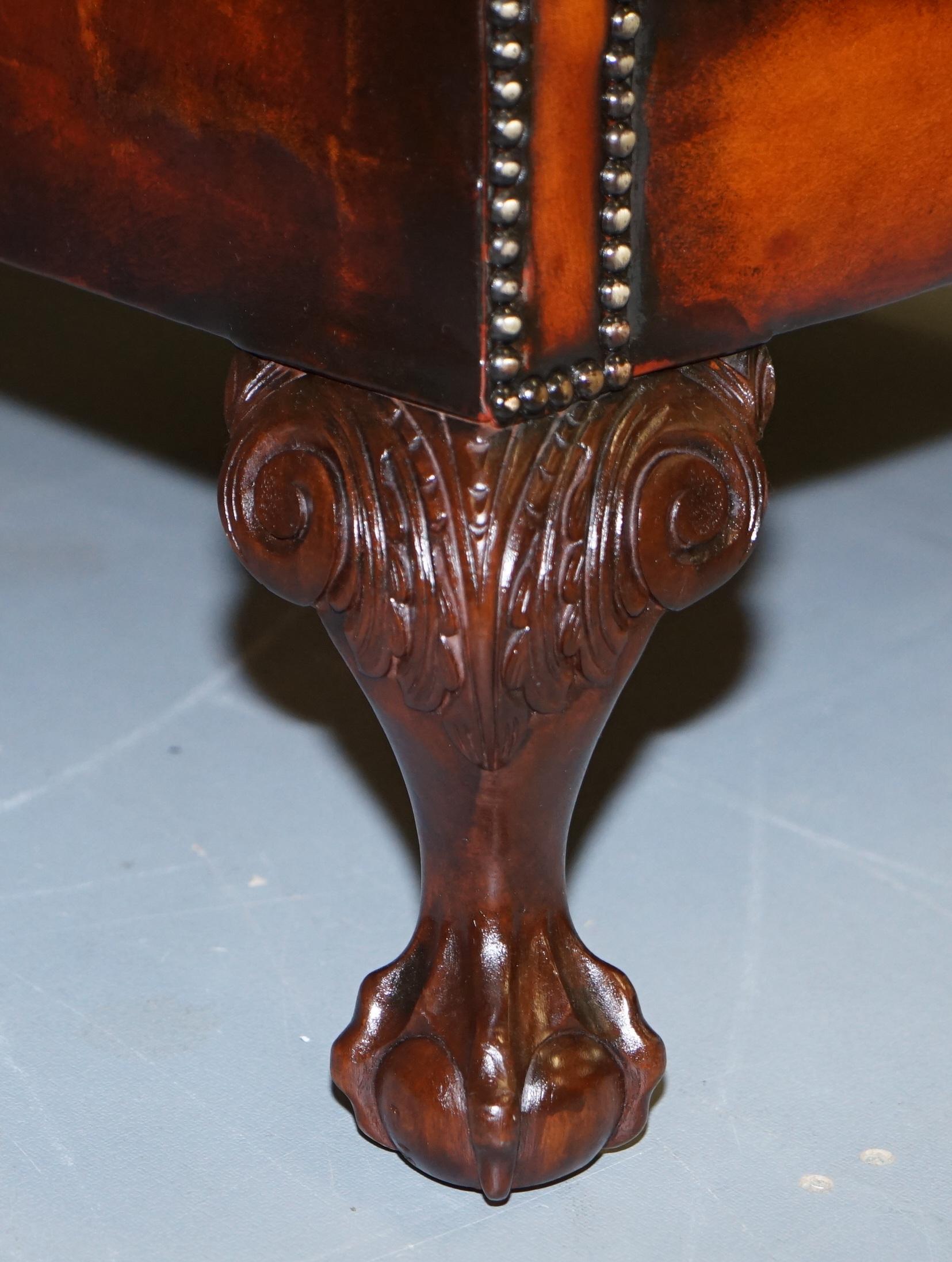 Early 19th Century Pair of Huge Georgian Chesterfield Brown Leather Wingback Armchairs Claw & Ball