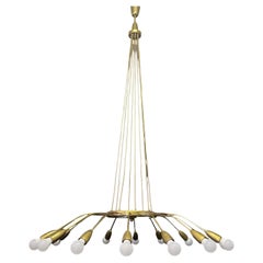 Pair of Huge German Polished Brass Sputnik Chandeliers, 1950s