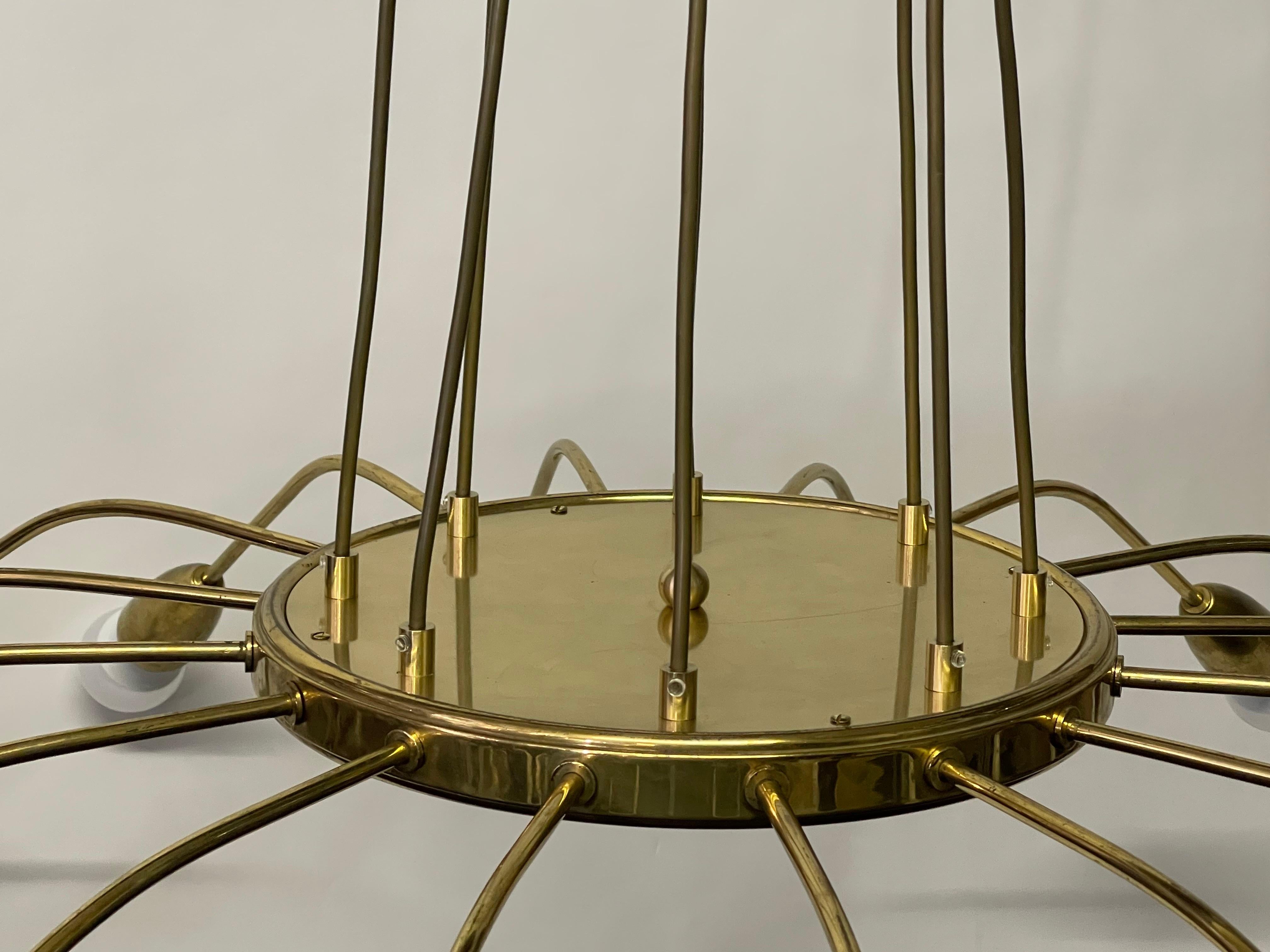 Pair of Huge German Polished Brass Sputnik Chandeliers, 1950s For Sale 3