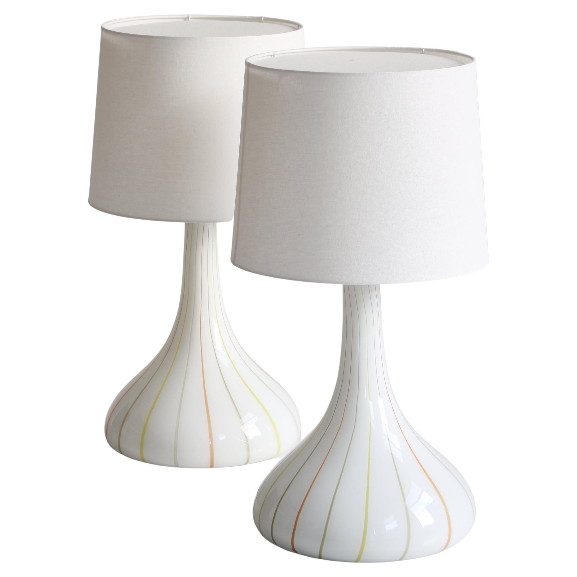 Pair of Huge Glass Table Lamps Model "Candy" by Holmegaard, Copenhagen,  1970s For Sale at 1stDibs