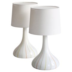 Pair of Huge Glass Table Lamps Model "Candy" by Holmegaard, Copenhagen, 1970s