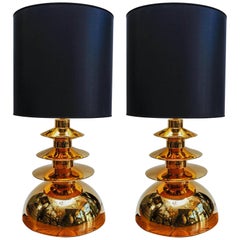 Pair of Huge Gold Painted Ceramic Table Lamps