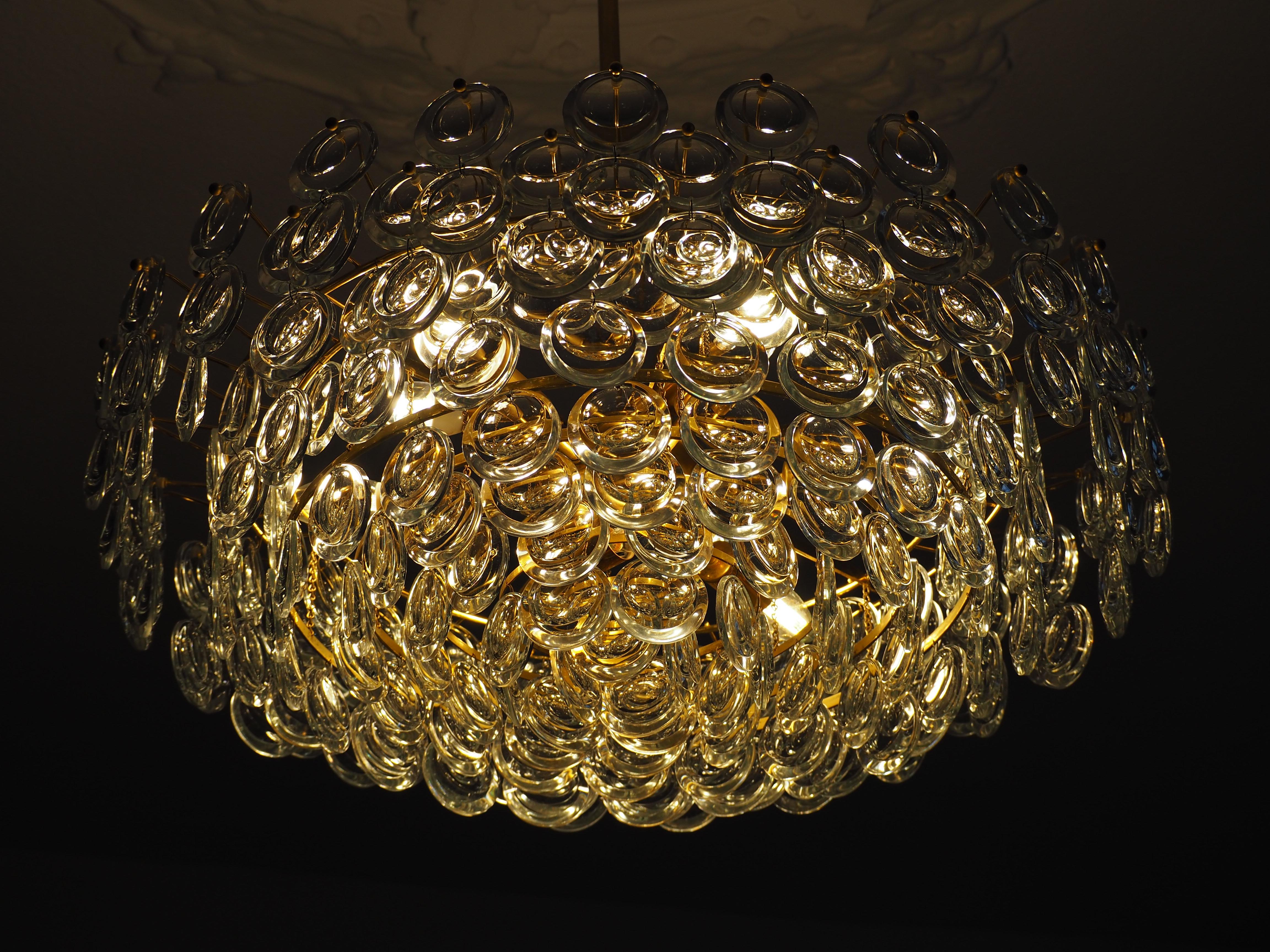 Pair of Huge Gold-Plated and Cut Glass Chandeliers by Palwa, circa 1960s 3