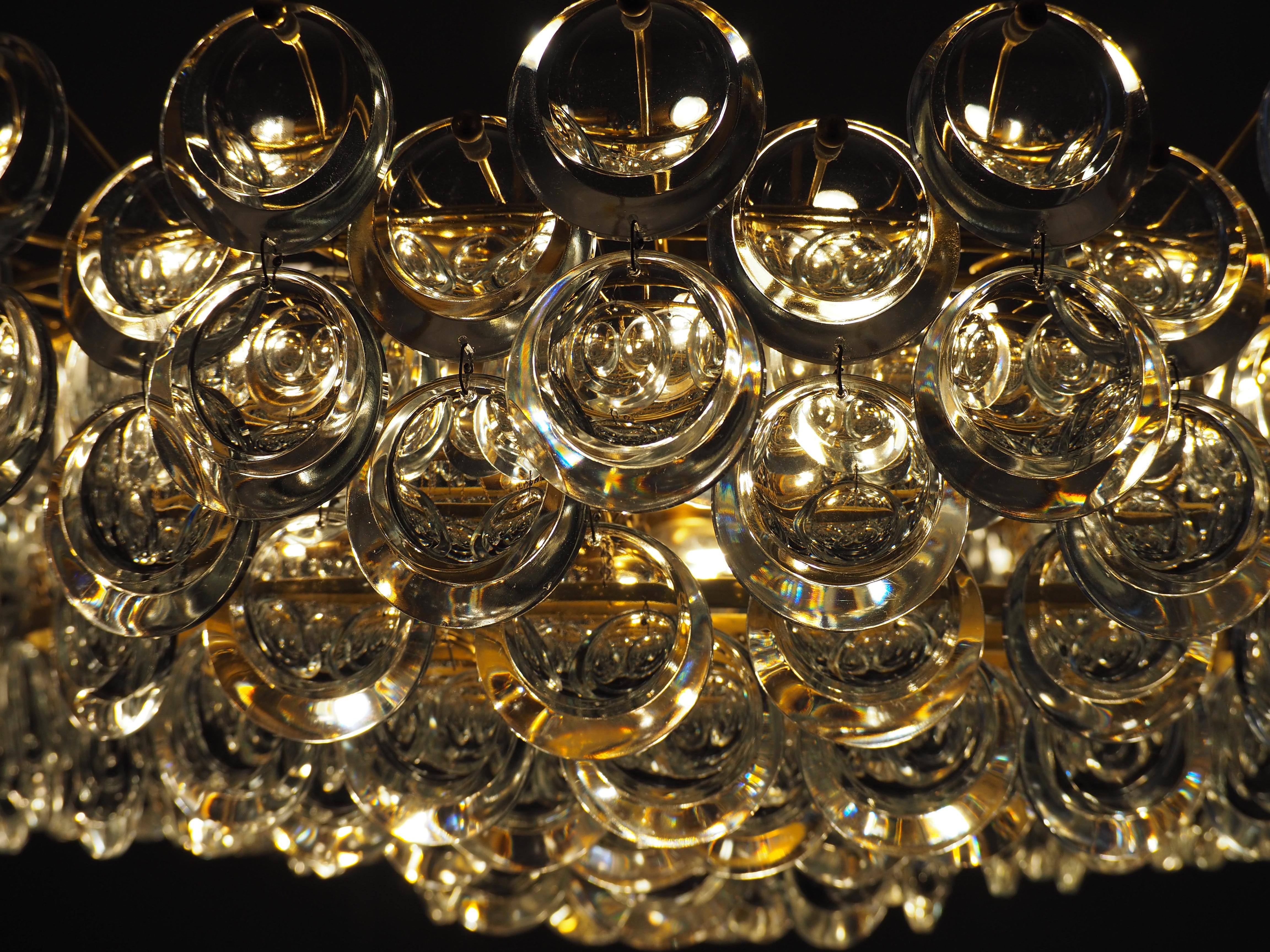 Pair of Huge Gold-Plated and Cut Glass Chandeliers by Palwa, circa 1960s 4