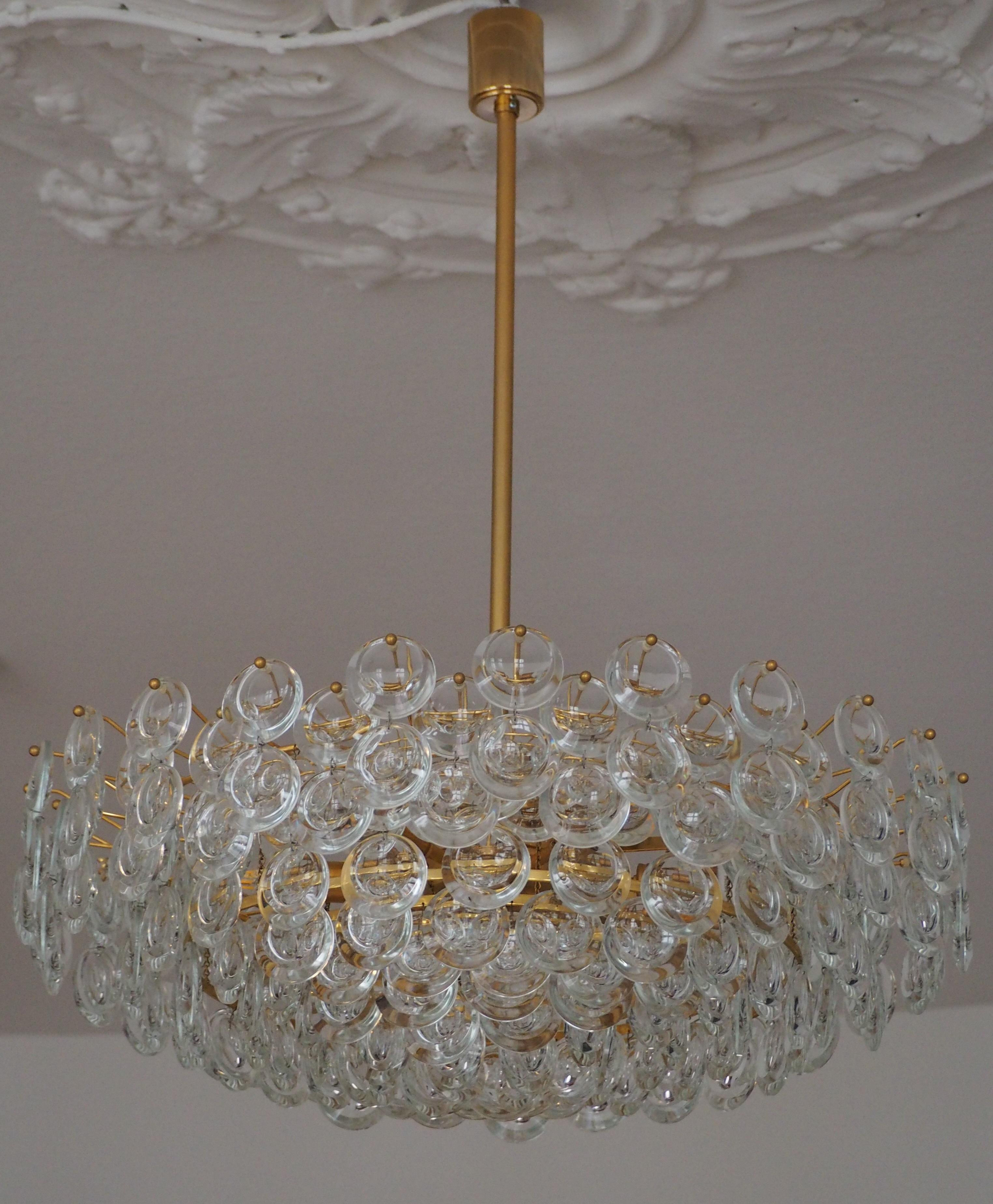 Pair of Huge Gold-Plated and Cut Glass Chandeliers by Palwa, circa 1960s 6
