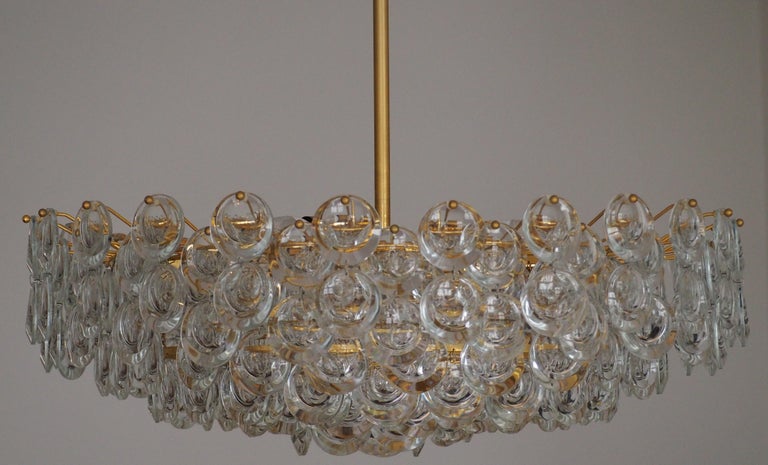 Gilt Pair of Huge Gold-Plated and Cut Glass Chandeliers by Palwa, circa 1960s For Sale