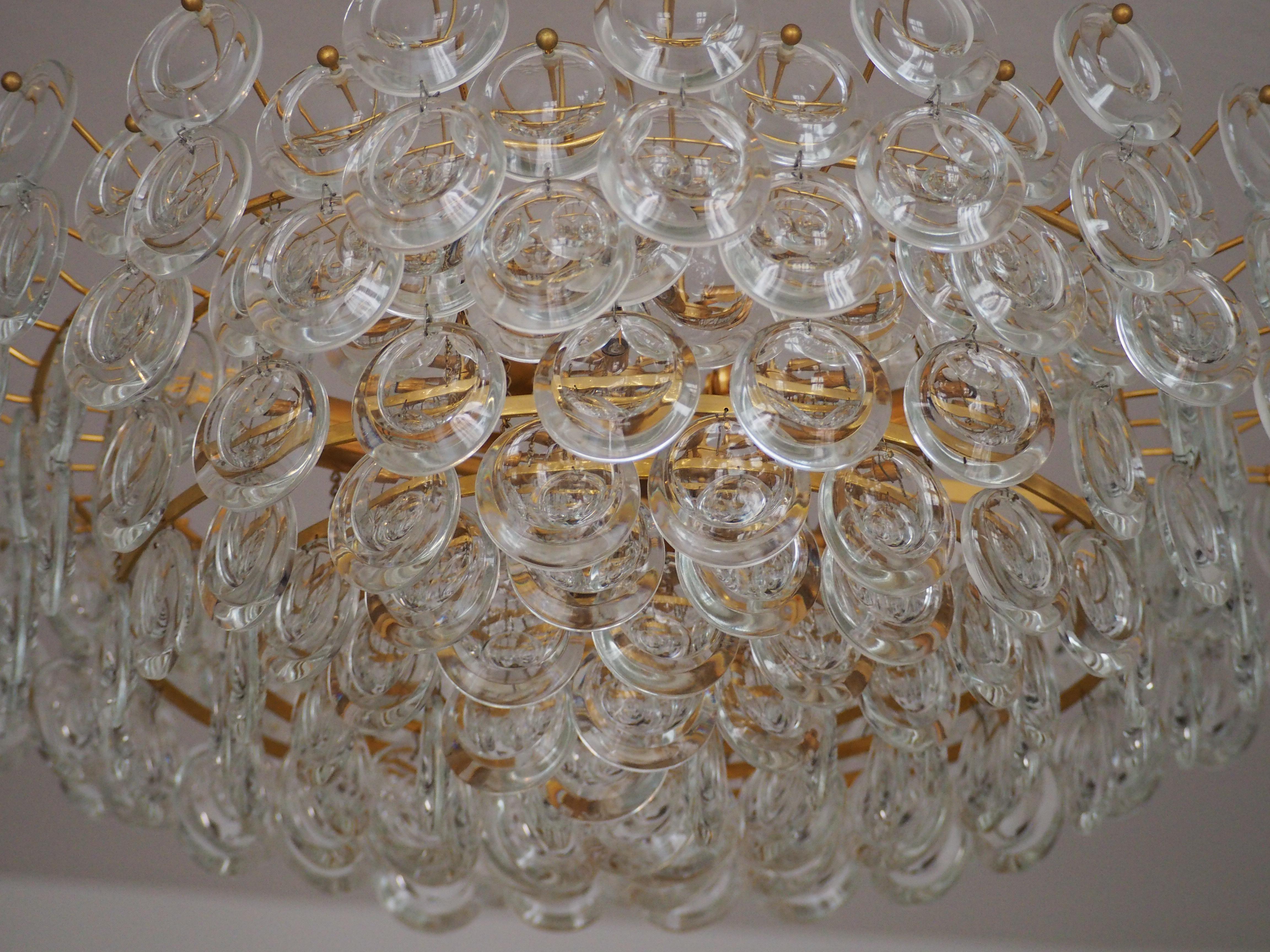 Mid-20th Century Pair of Huge Gold-Plated and Cut Glass Chandeliers by Palwa, circa 1960s