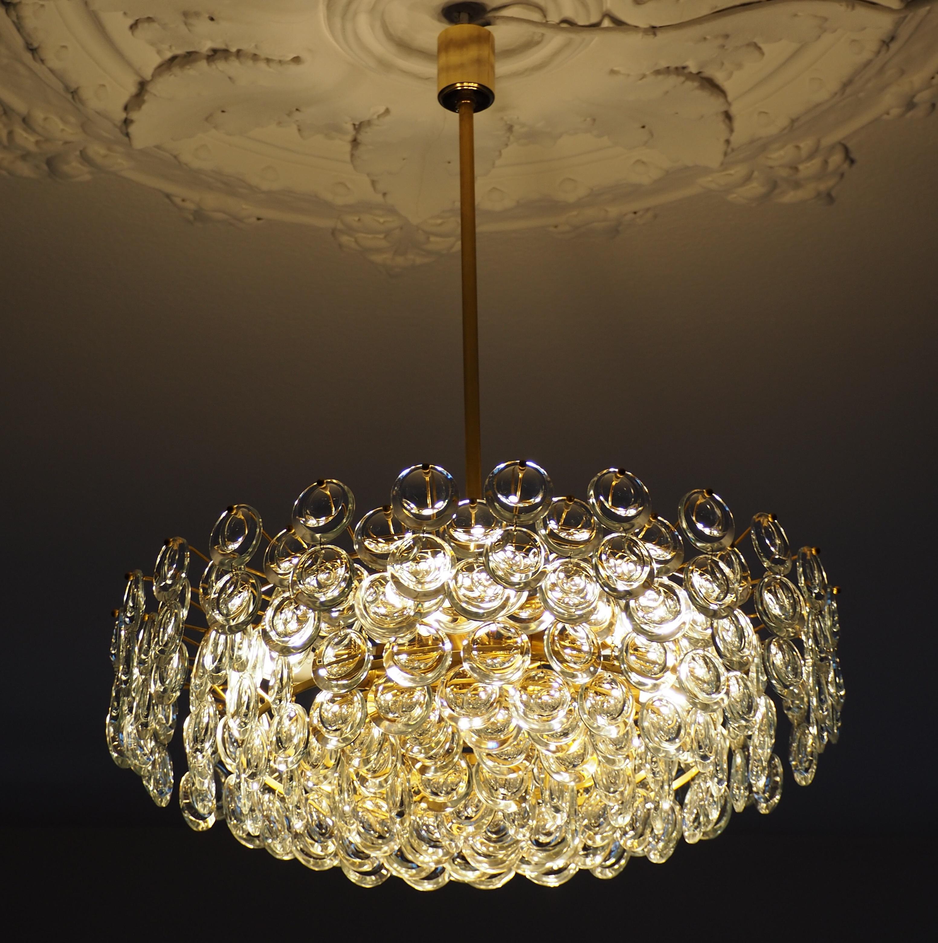 Pair of Huge Gold-Plated and Cut Glass Chandeliers by Palwa, circa 1960s 1