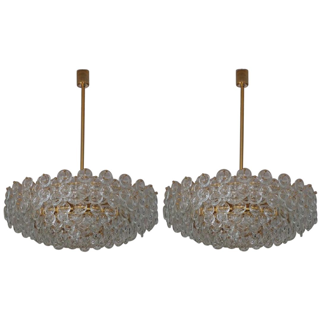 Pair of Huge Gold-Plated and Cut Glass Chandeliers by Palwa, circa 1960s