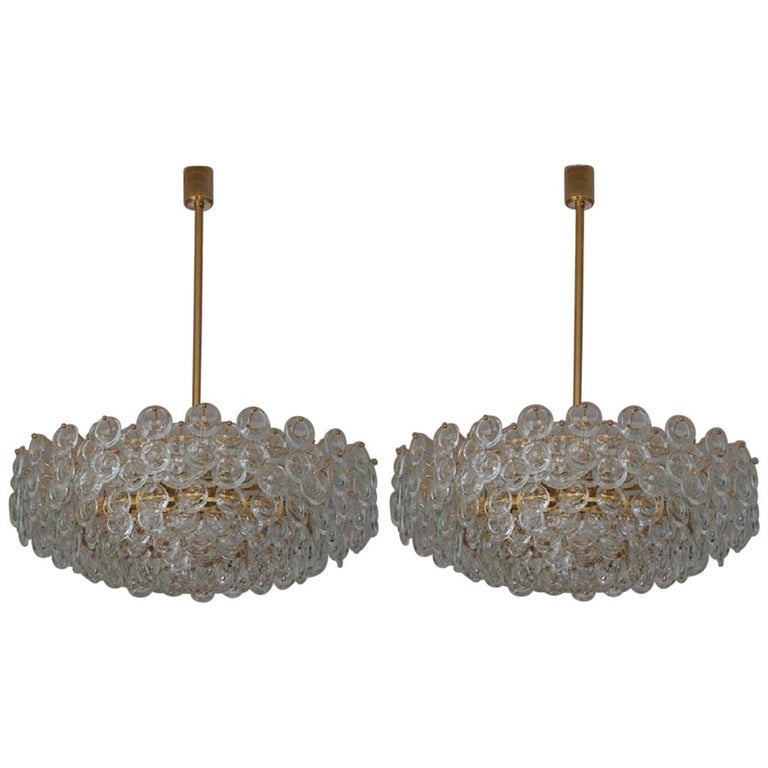 Pair of Huge Gold-Plated and Cut Glass Chandeliers by Palwa, circa 1960s For Sale