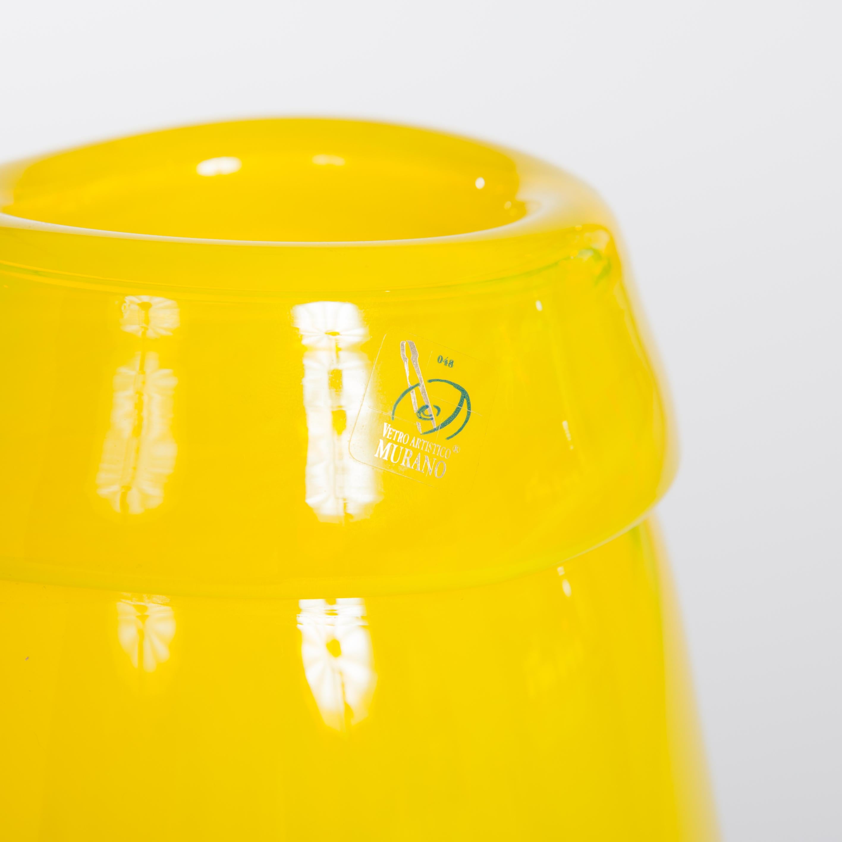 Pair of Huge Green and Yellow Murano Glass Murrinen Vases by Stefano Toso 1970s 5