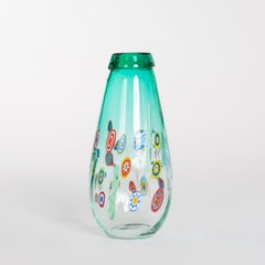 Pair of Huge Green and Yellow Murano Glass Murrinen Vases by Stefano Toso 1970s