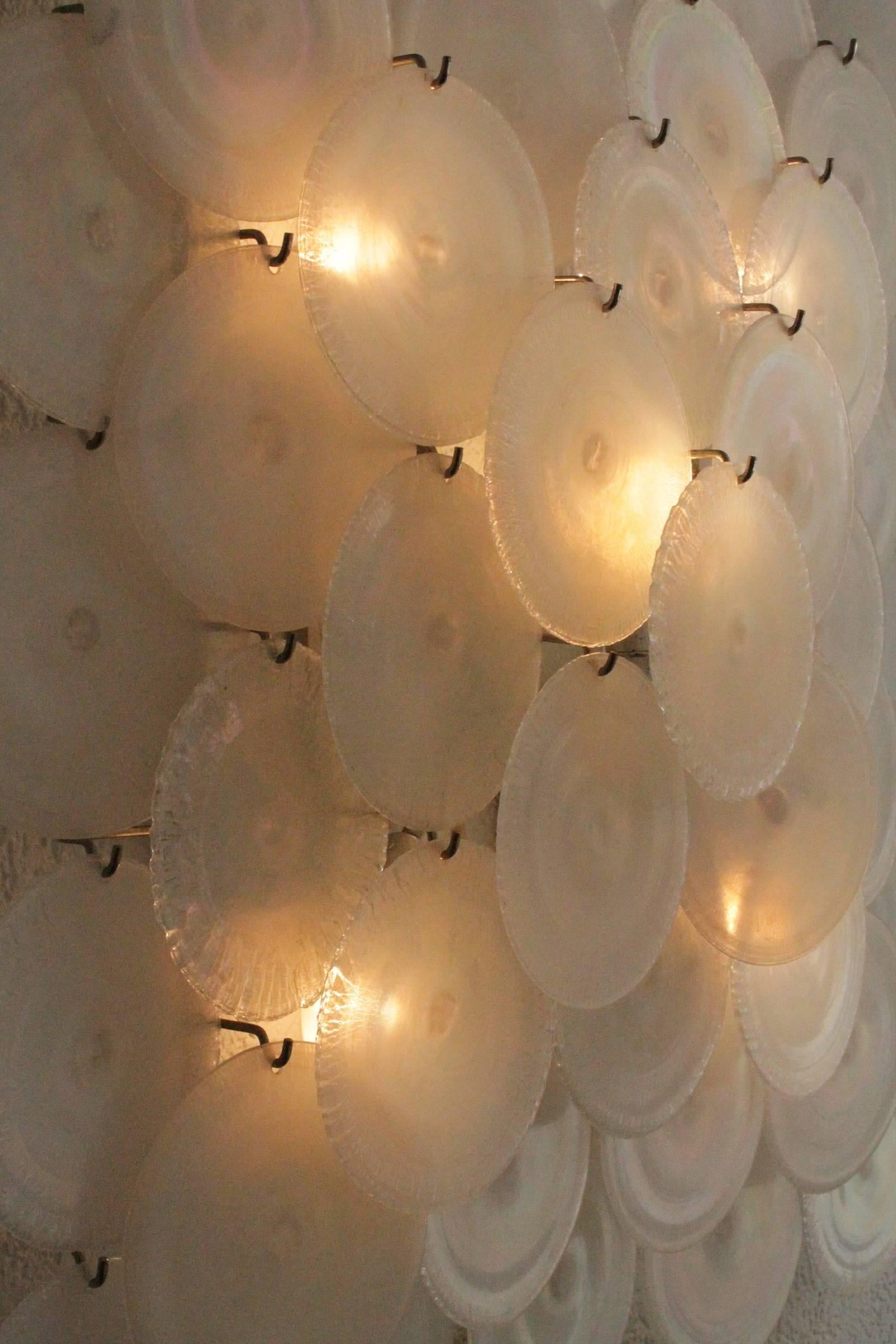 Italian Pair of Huge Iridescent Disc Wall Lamps by Vistosi