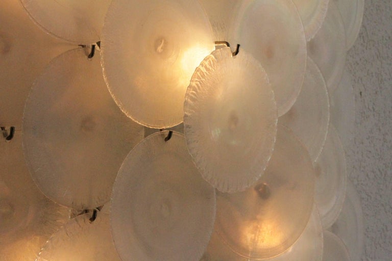 Pair of Huge Iridescent Disc Wall Lamps by Vistosi In Excellent Condition For Sale In Geneva, CH