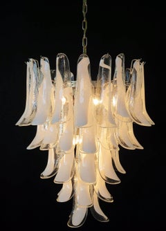 Pair of Huge Italian Vintage Murano Chandelier Made by 52 Glass Petals, 1970s
