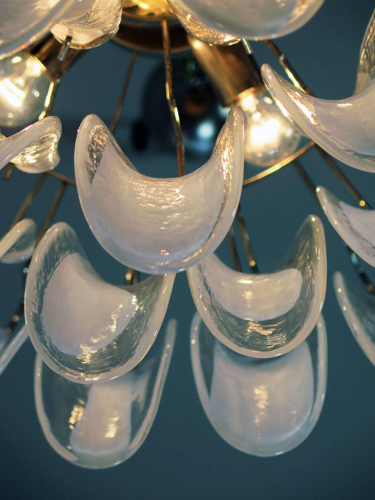 Metal Pair of Huge Italian Vintage Murano Chandelier Made by 52 Glass Petals, 1970s