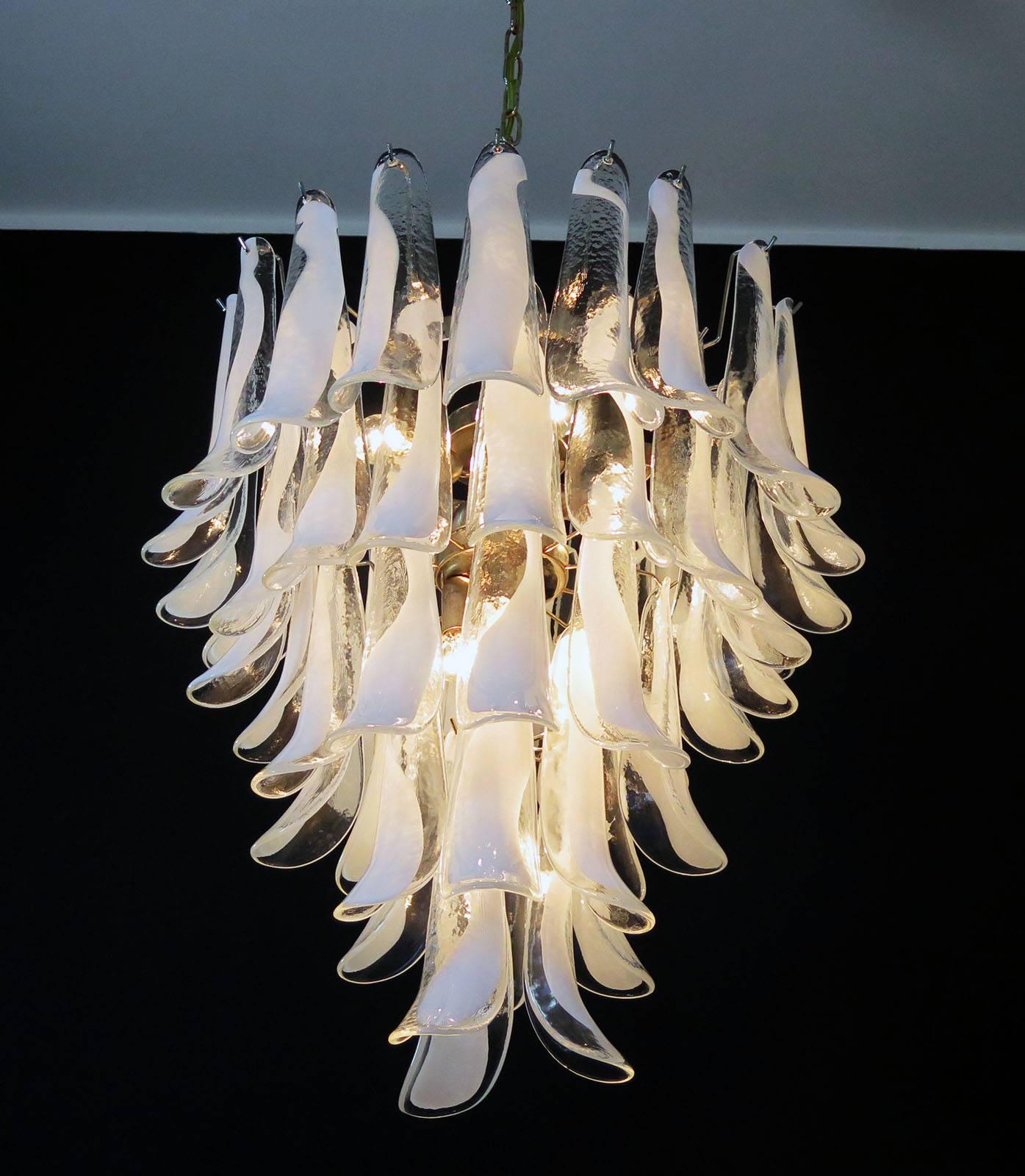 Pair of Huge Italian Vintage Murano Chandelier Made by 52 Glass Petals, 1970s 2