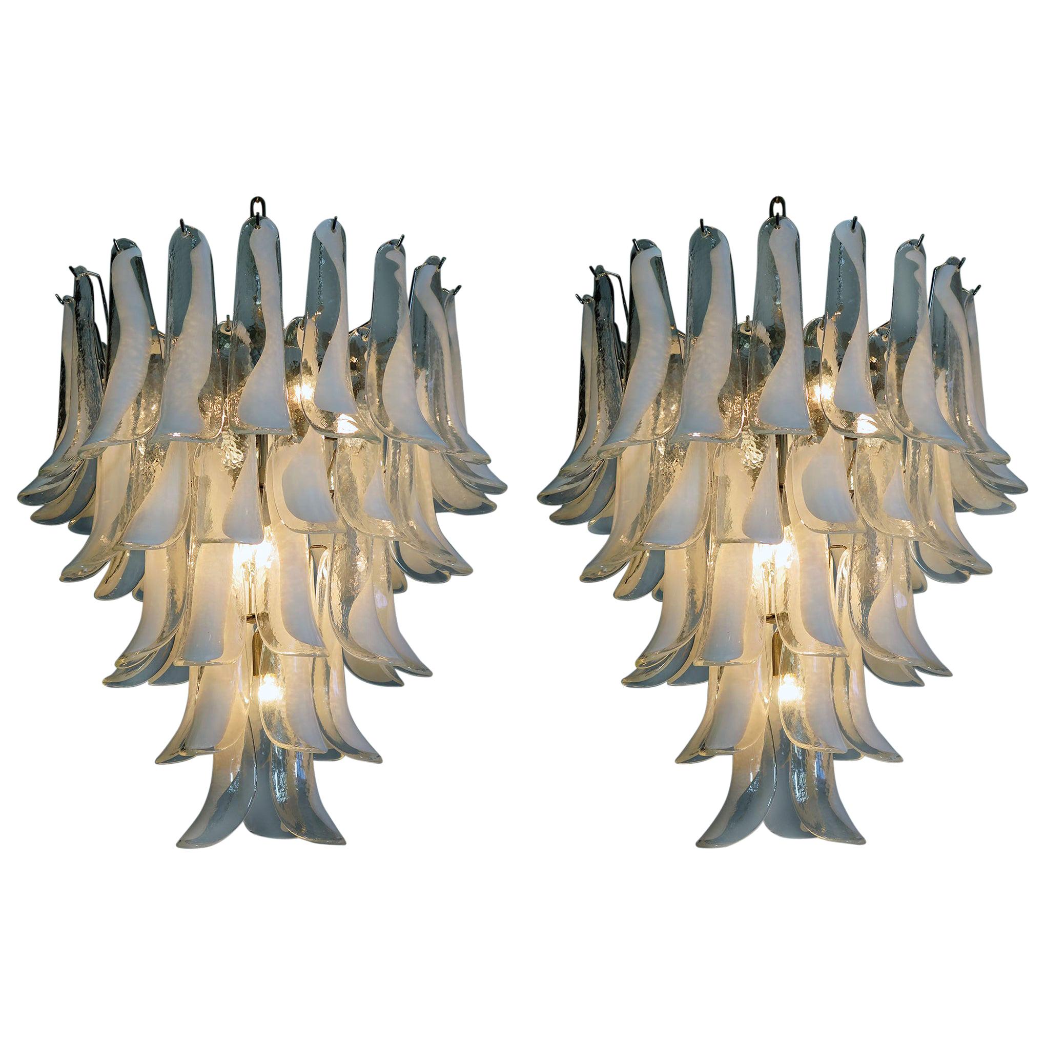 Pair of Huge Italian Vintage Murano Chandelier Made by 52 Glass Petals, 1970s