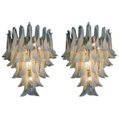 Pair of Huge Italian Vintage Murano Chandelier Made by 52 Glass Petals, 1970s