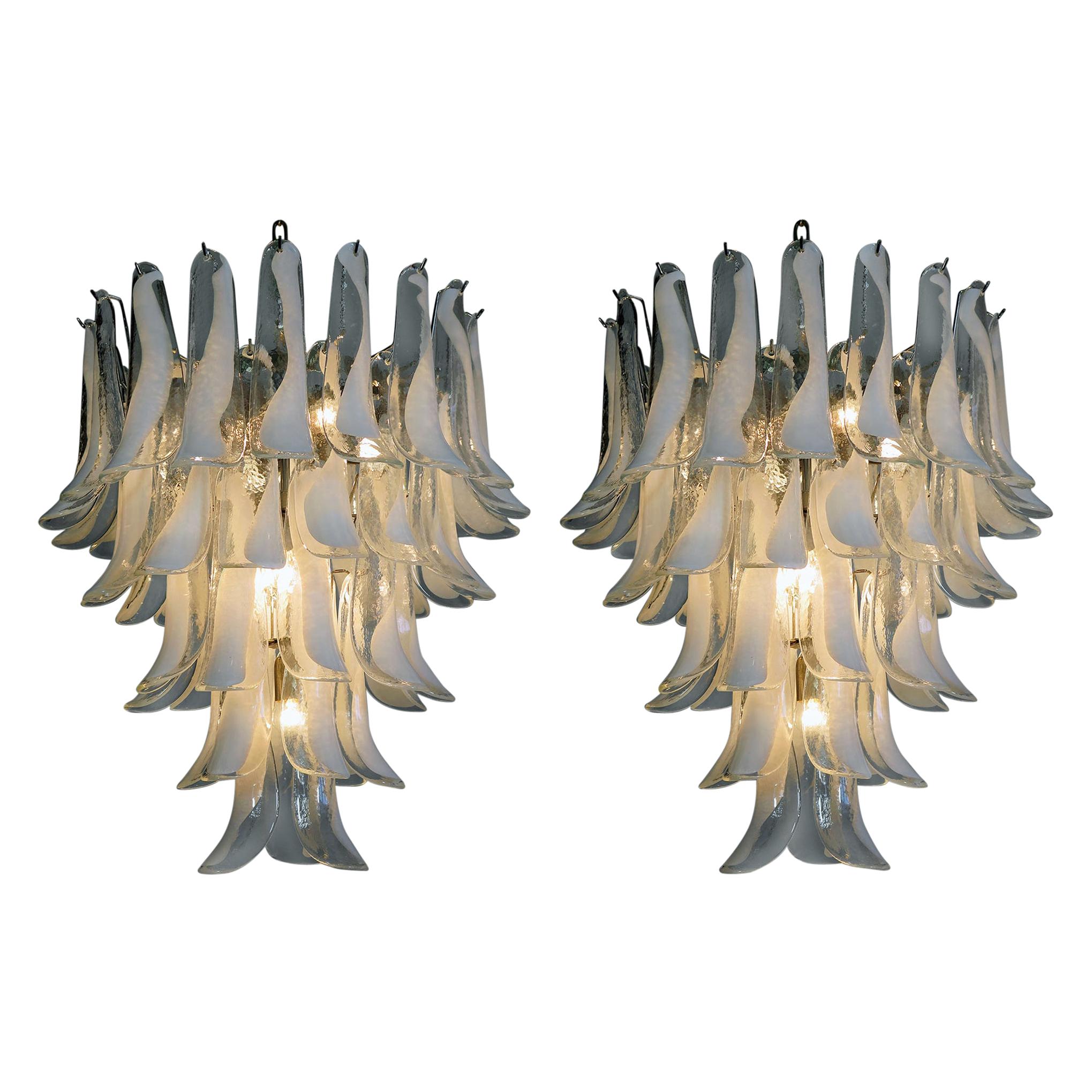 Pair of Huge Italian Vintage Murano Chandelier Made by 52 Glass Petals, 1970s