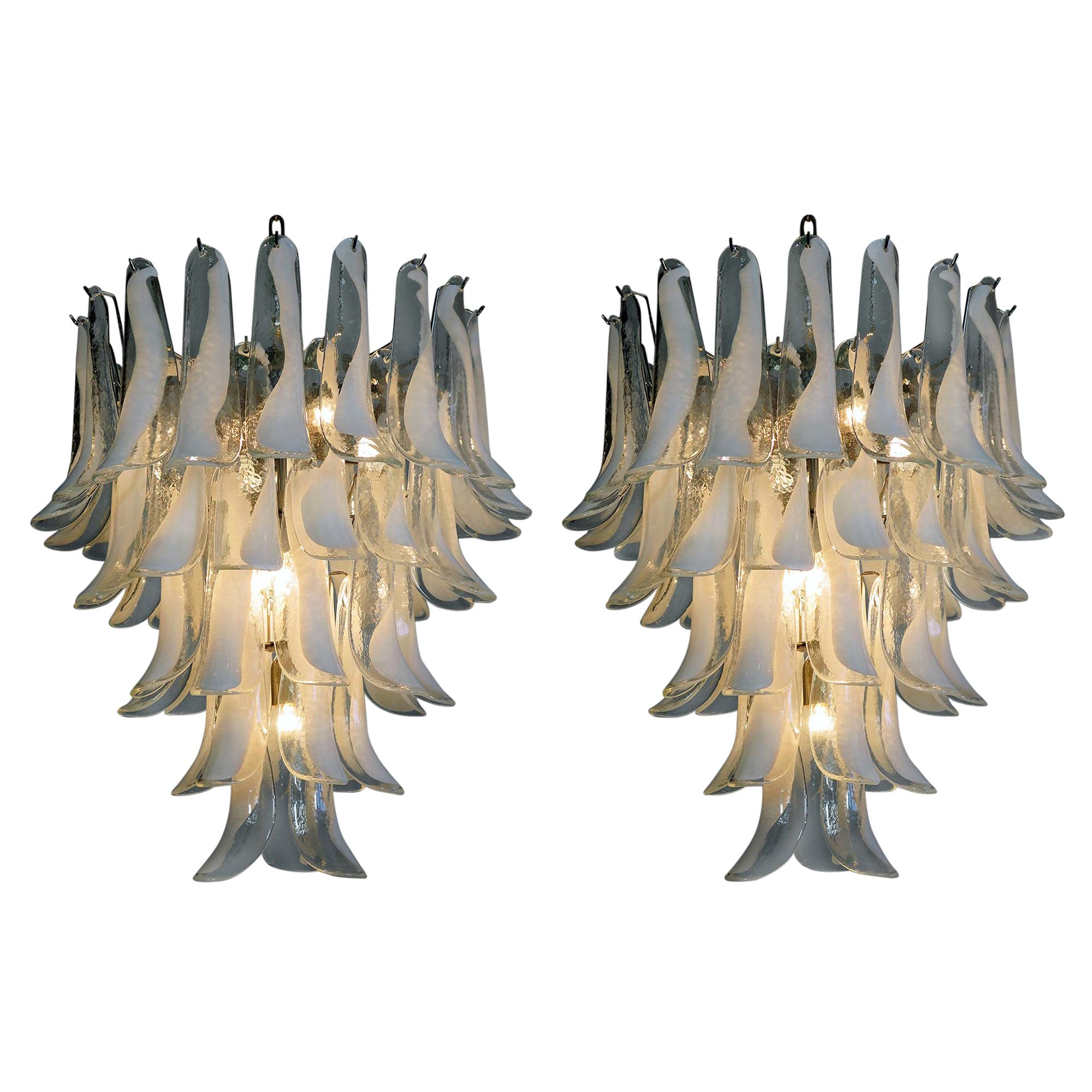 Pair of Huge Italian Vintage Murano Chandelier Made by 52 Glass Petals, 1970s