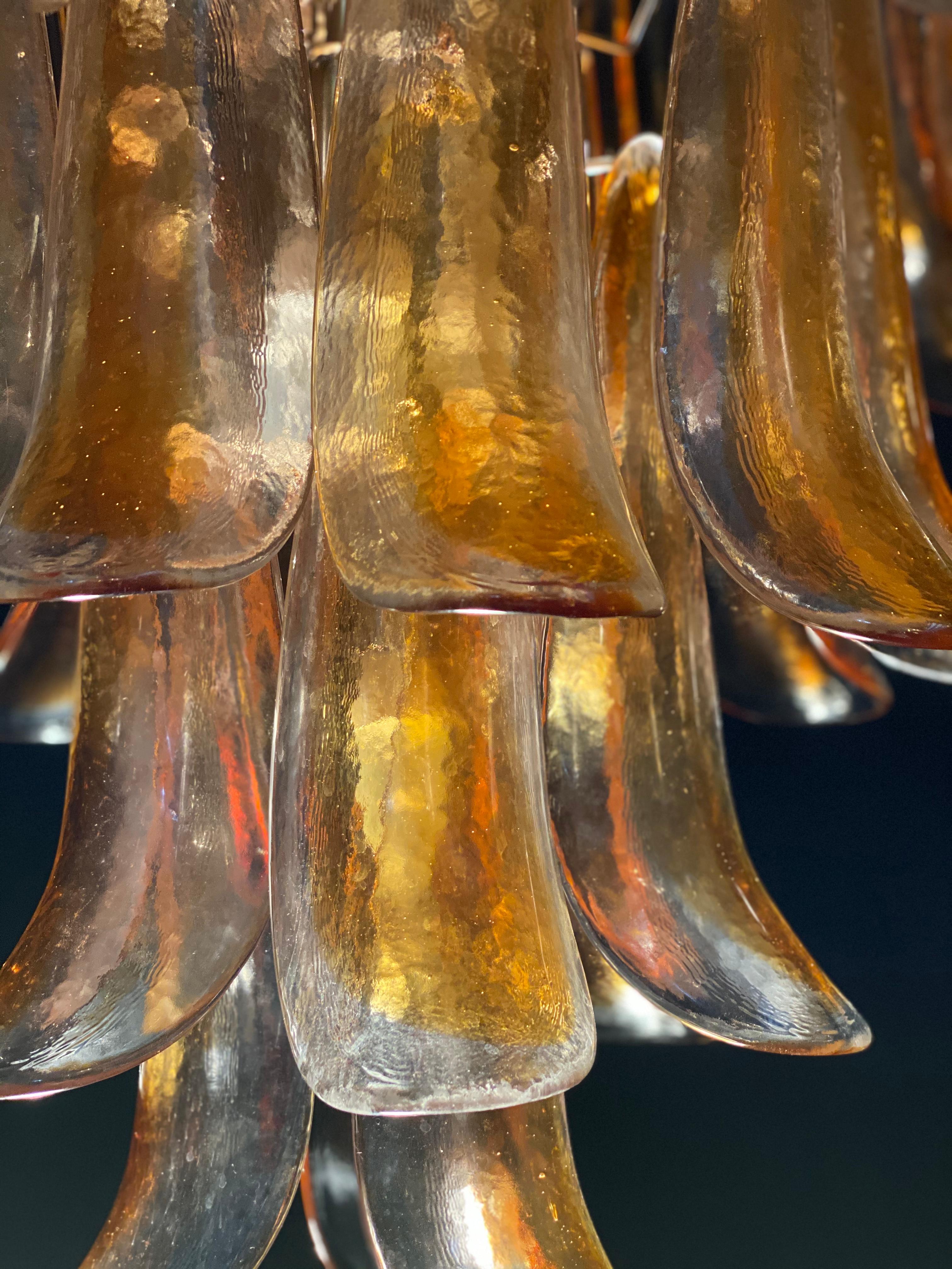 Pair of Huge Italian Vintage Murano Chandelier with Amber Glass Petals, 1970s 4