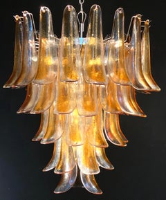 Pair of Huge Italian Vintage Murano Chandelier with Amber Glass Petals, 1970s