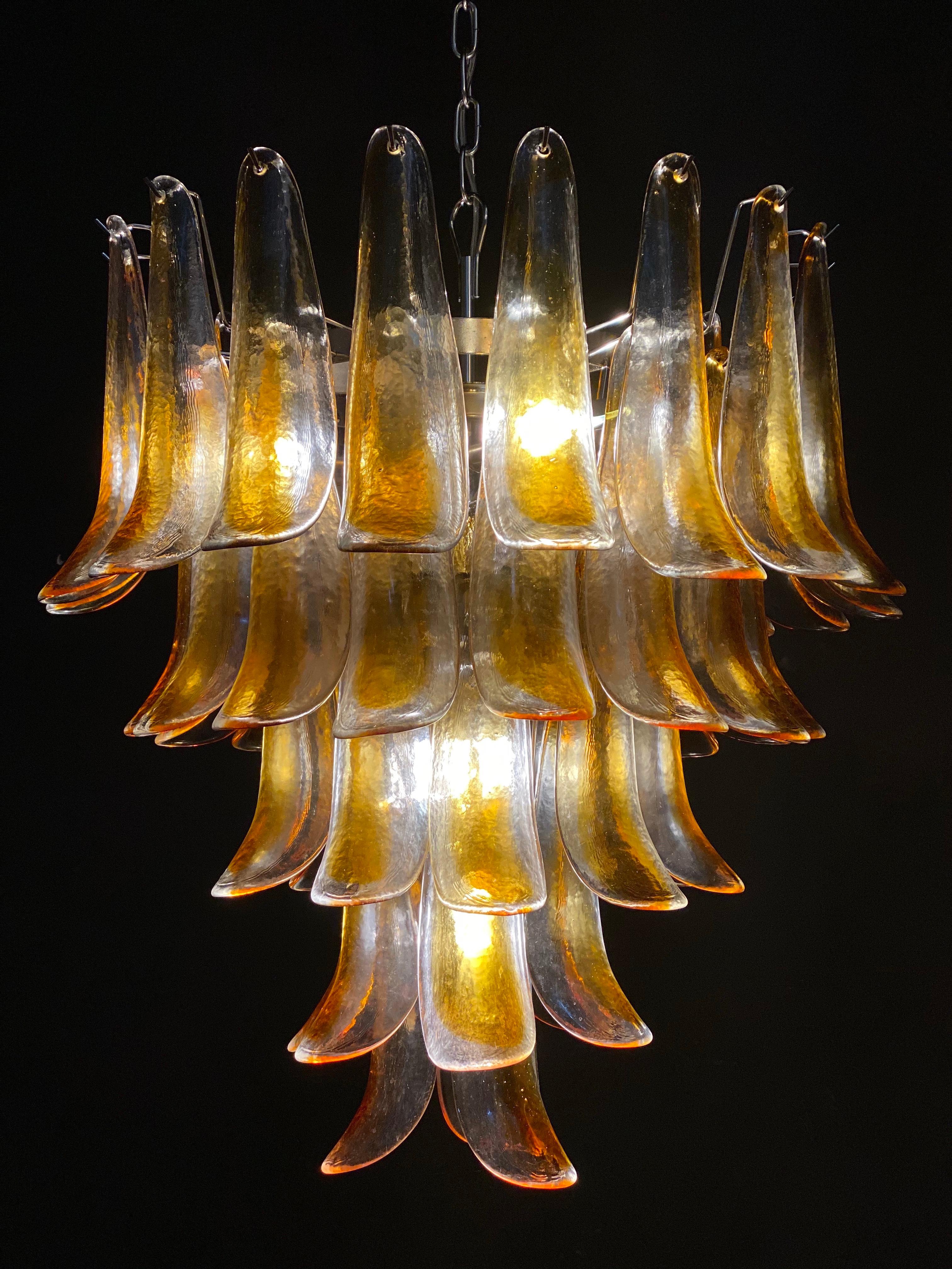 20th Century Pair of Huge Italian Vintage Murano Chandelier with Amber Glass Petals, 1970s