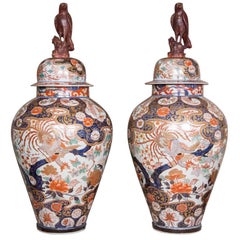 Pair of Huge Japanese Imari Vases with Lids, circa 1700