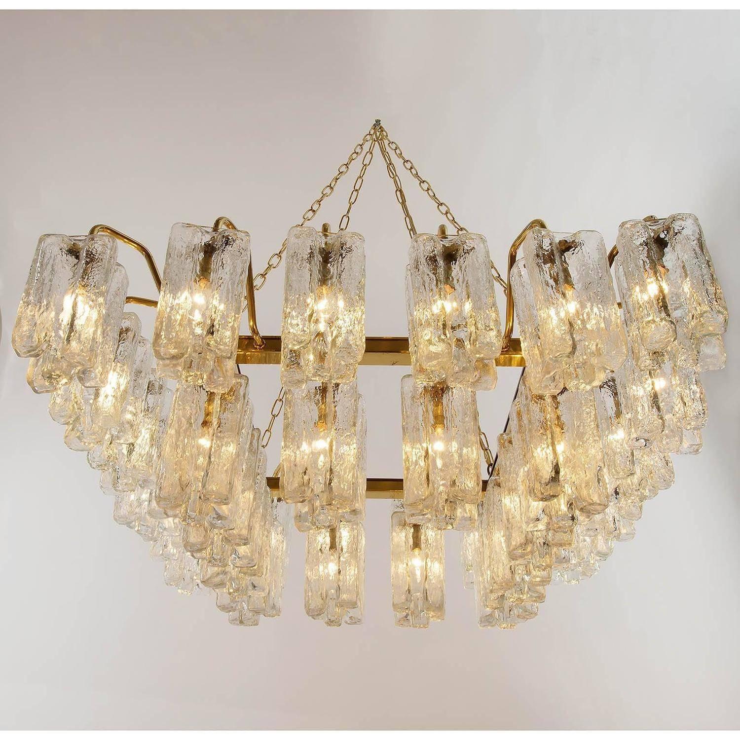 One of Two Huge Kalmar 'Granada' Chandeliers Flush Mount Lights Brass Glass 1970 For Sale 1