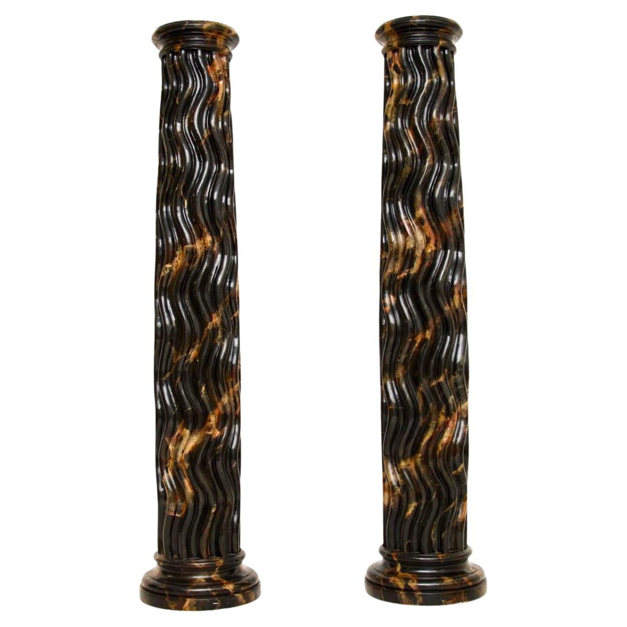 Pair of Huge Marble Effect Columns For Sale