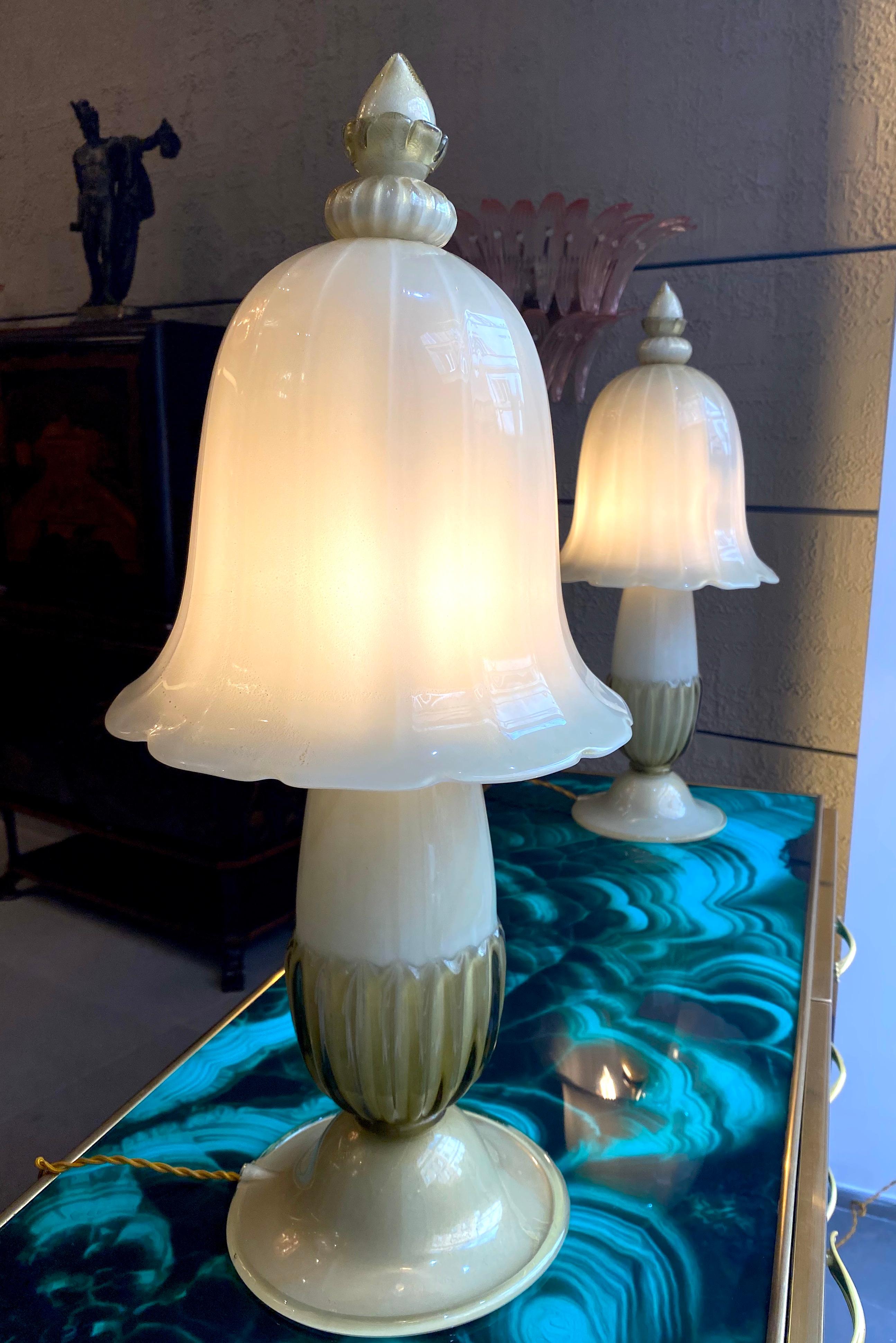 Pair of Huge Mid-Century Barovier Murano Glass Table Lights, 1950' 4