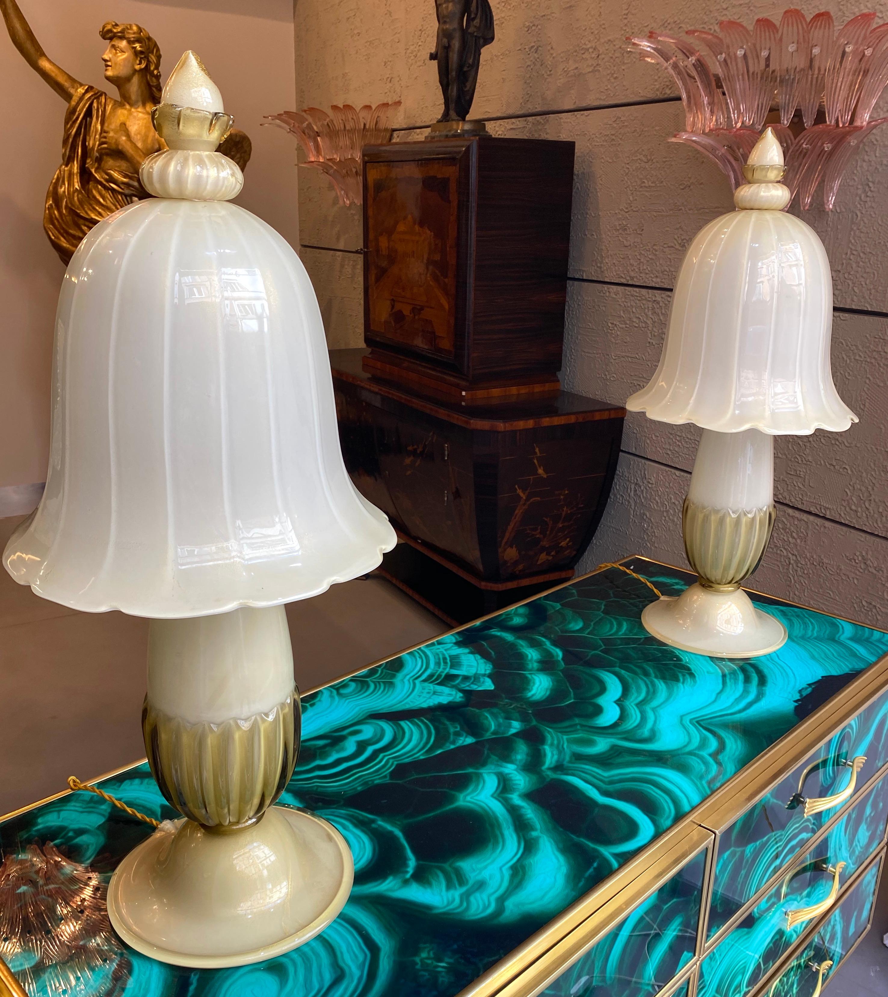 Mid-Century Modern Pair of Huge Mid-Century Barovier Murano Glass Table Lights, 1950'