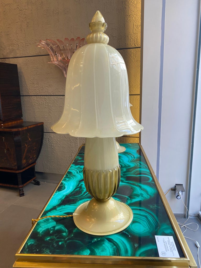 Pair of Huge MidCentury Barovier Murano Glass Table Lights, 1950' For