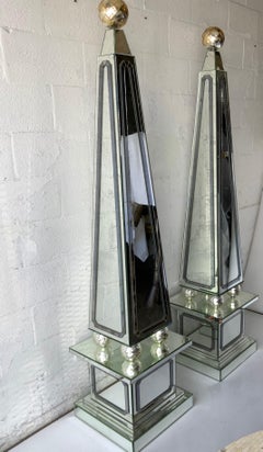 Pair of Huge Midcentury Mirrored Obelisks