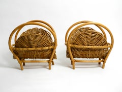 Pair of Huge Mid Century Wicker and Bamboo Newspaper and Magazine Racks