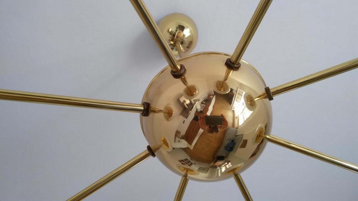Mid-Century Modern Pair of Huge Midcentury Brass Sputnik Chandeliers, 1960s For Sale