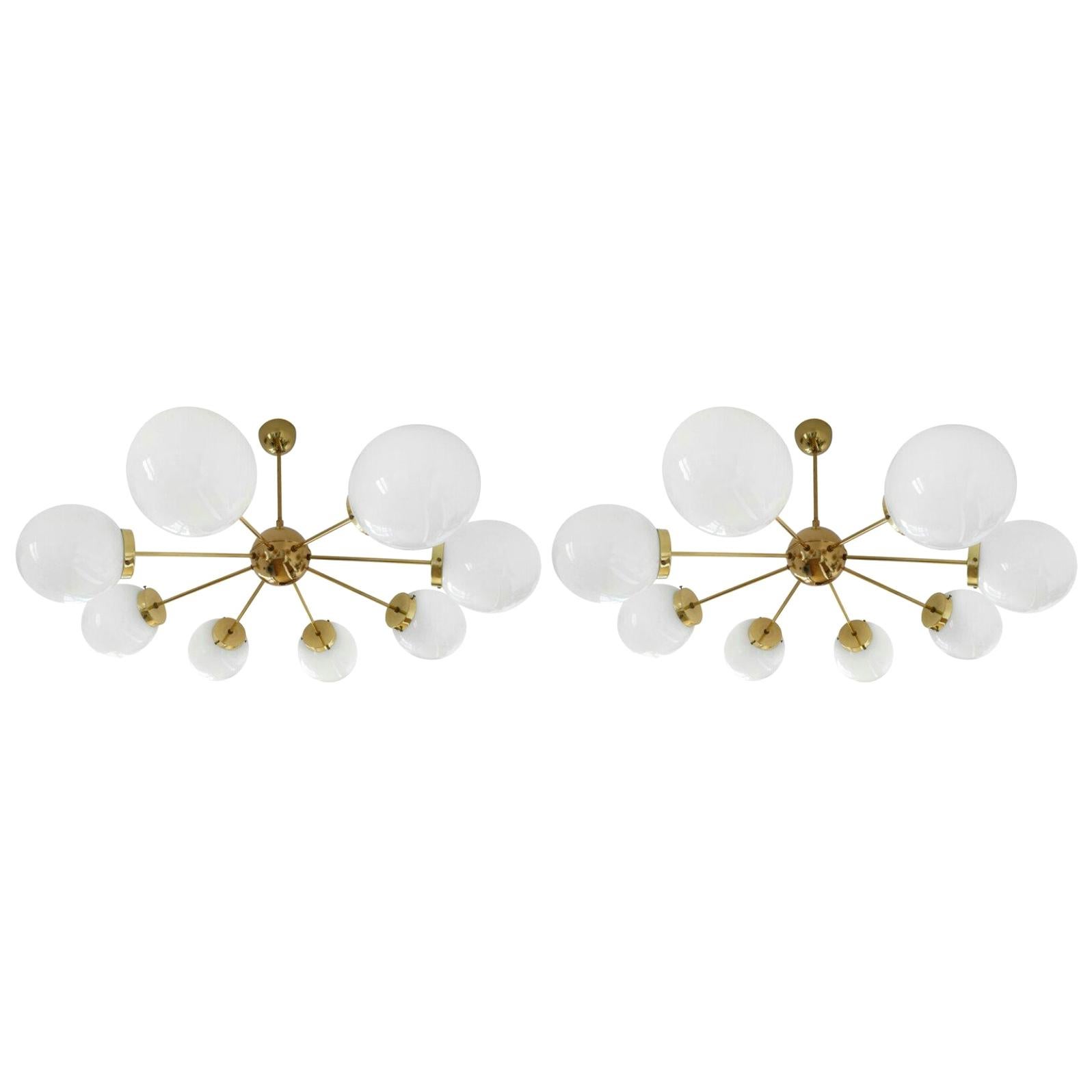 Pair of Huge Midcentury Brass Sputnik Chandeliers, 1960s