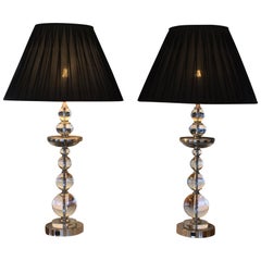 Pair of Huge Midcentury Glass Ball and Chrome Lamps