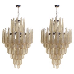 Pair of Huge Murano Chandeliers in the of style of Venini. Amber Colored.