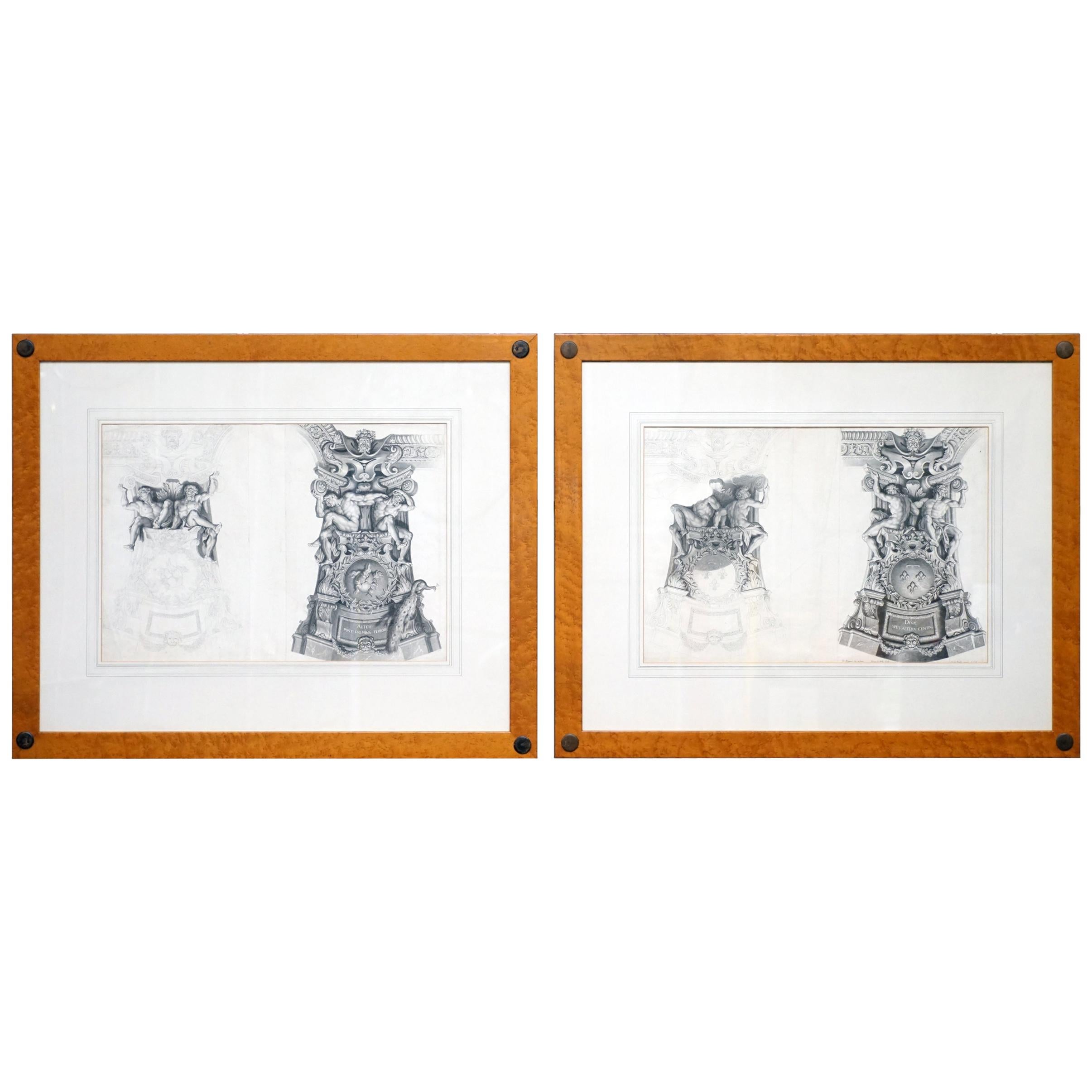 Pair of Huge Original Circa 1660 Pierre Mignard '1612-1695' Copper Plate Prints For Sale