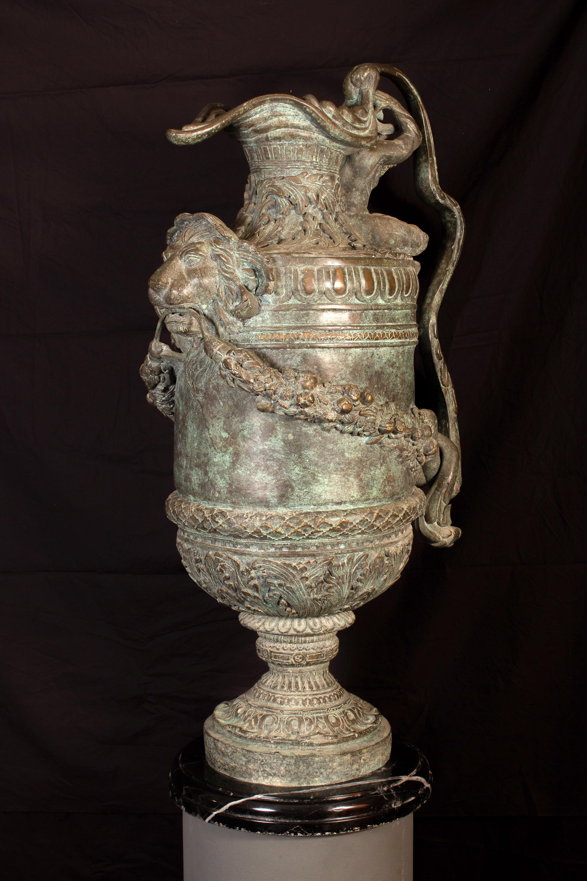 Italian Pair of Huge Renaissance Revival Bronze Ewers or Vases
